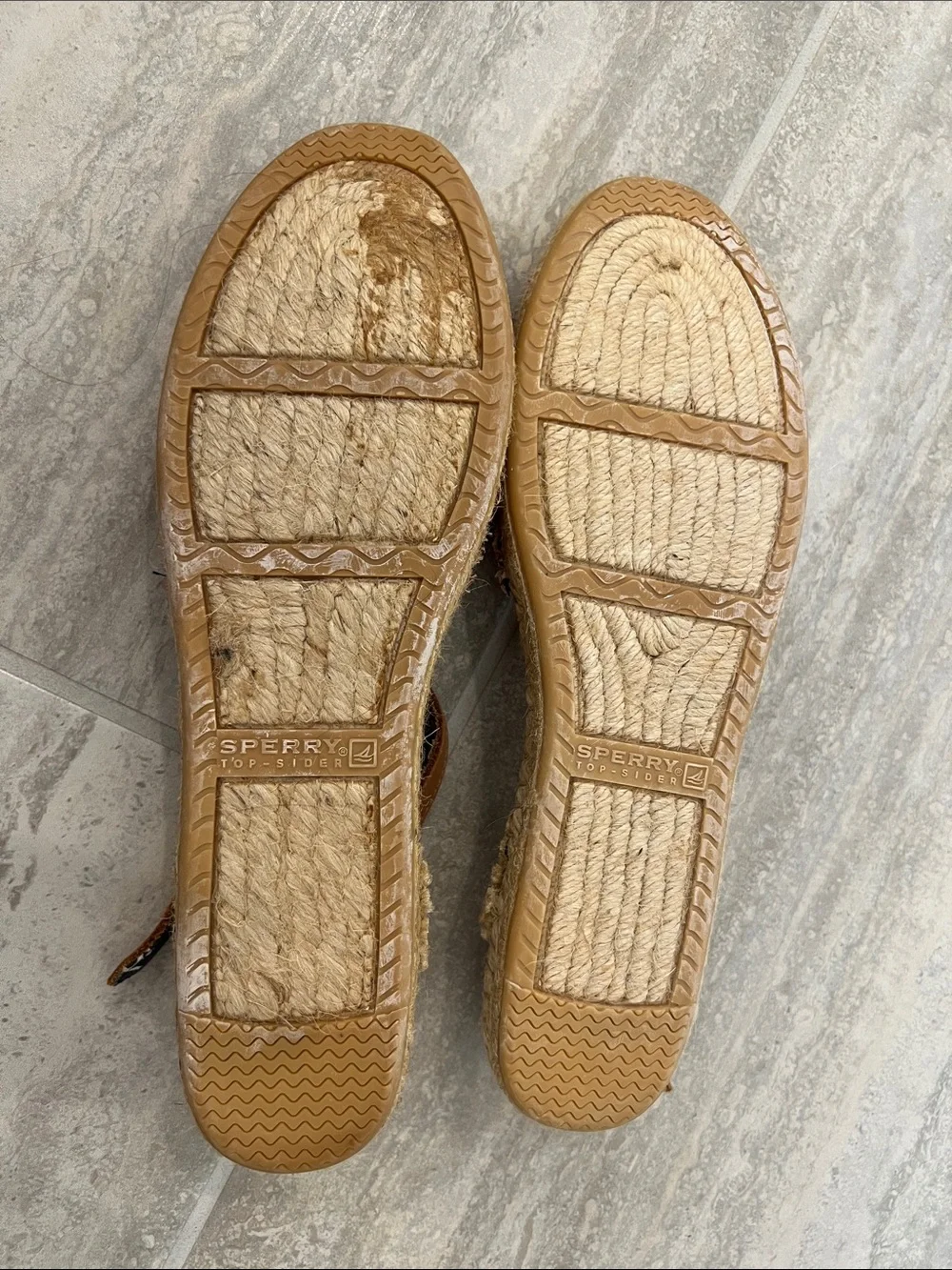 Sperry Red and Cream Striped Espadrille Sandals with Anchor-Print Ankle Strap